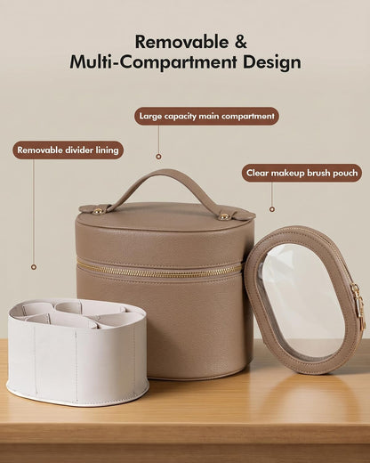 2 Pcs Makeup Bag Set Travel Cosmetic Case with Clear Pouch for Women | Removable Divider, Vanity Case, Waterproof, Vegan Leather, Elastic Slot, Dual Zipper, Structured, Large Capacity, Easy Clean