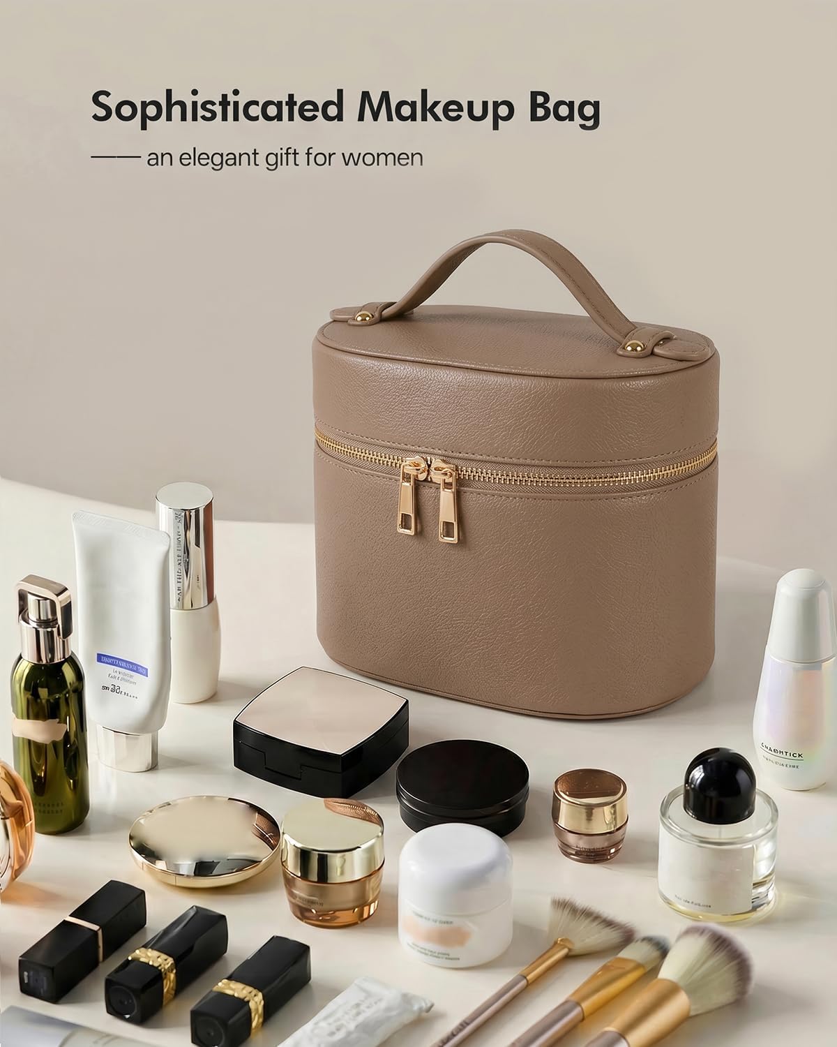 2 Pcs Makeup Bag Set Travel Cosmetic Case with Clear Pouch for Women | Removable Divider, Vanity Case, Waterproof, Vegan Leather, Elastic Slot, Dual Zipper, Structured, Large Capacity, Easy Clean