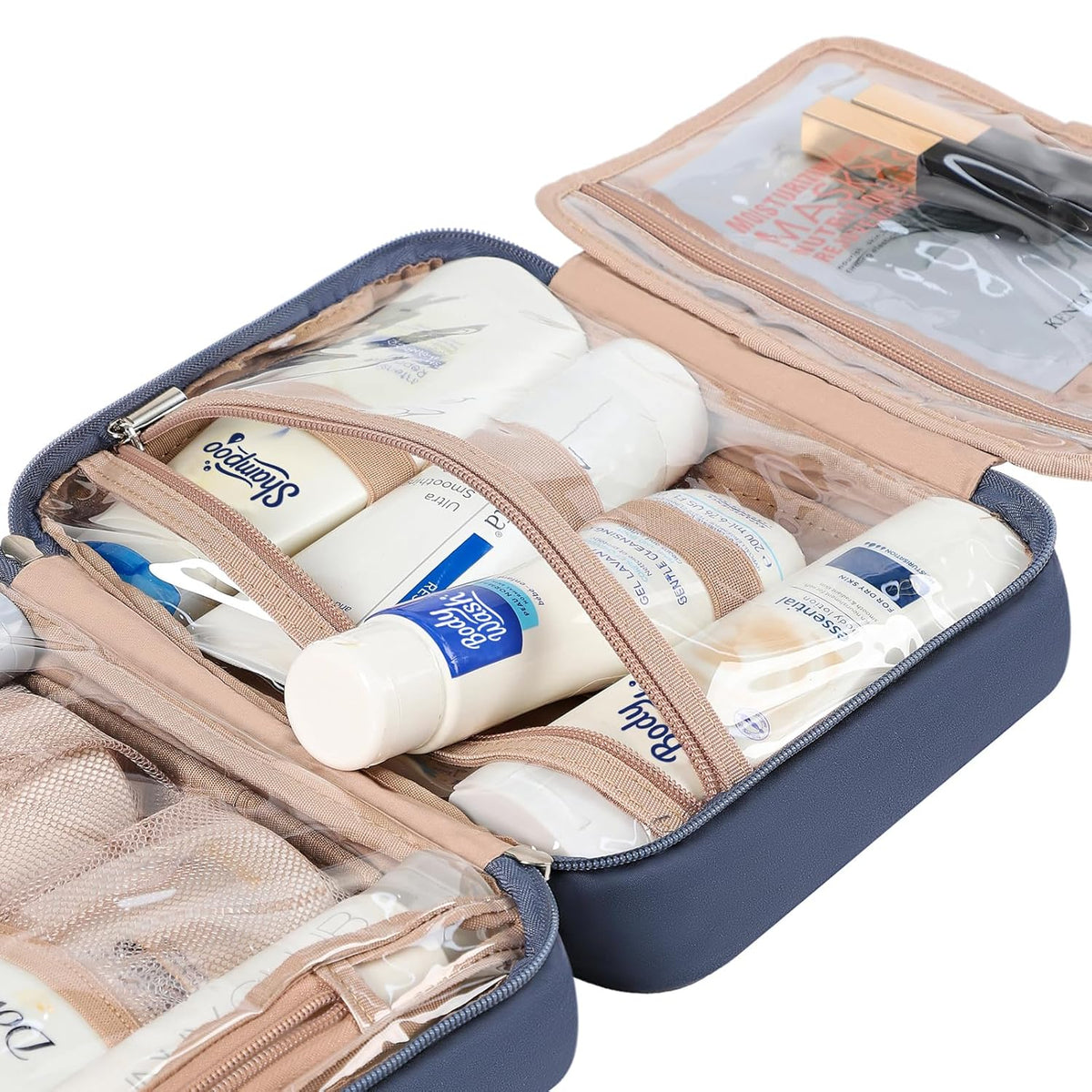 Travel Toiletry Bag for Women, Makeup Essentials Organizer, Hanging Case for Accessories, Cosmetics, Large Size, Pink