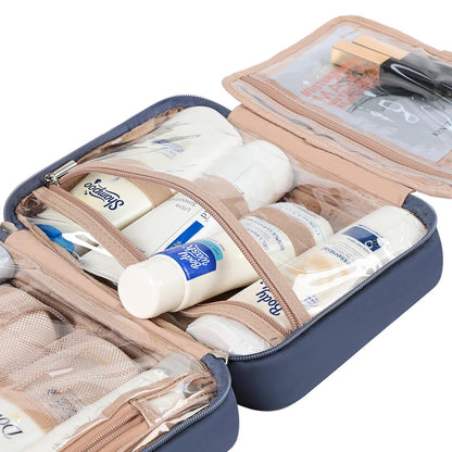 Travel Toiletry Bag for Women, Makeup Essentials Organizer, Hanging Case for Accessories, Cosmetics, Large Size, Pink