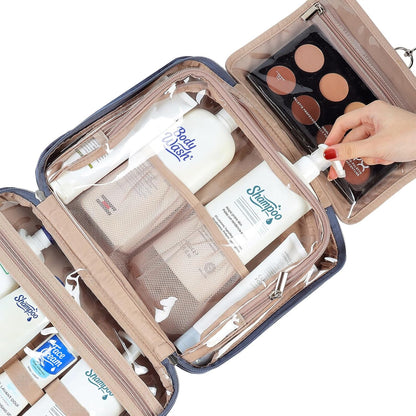 Travel Toiletry Bag for Women, Makeup Essentials Organizer, Hanging Case for Accessories, Cosmetics, Large Size, Pink