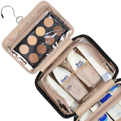 Travel Toiletry Bag for Women, Makeup Essentials Organizer, Hanging Case for Accessories, Cosmetics, Large Size, Pink