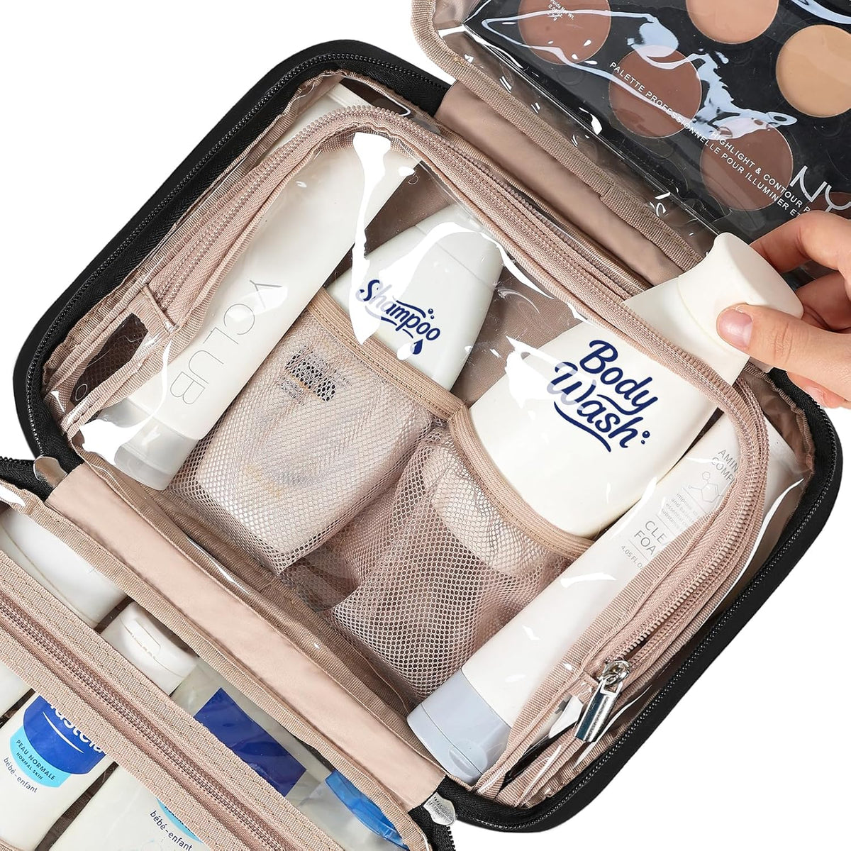 Travel Toiletry Bag for Women, Makeup Essentials Organizer, Hanging Case for Accessories, Cosmetics, Large Size, Pink