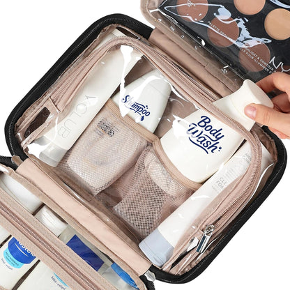 Travel Toiletry Bag for Women, Makeup Essentials Organizer, Hanging Case for Accessories, Cosmetics, Large Size, Pink