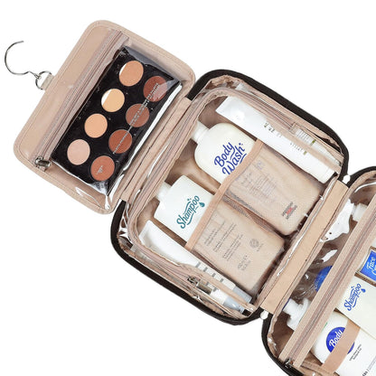 Travel Toiletry Bag for Women, Makeup Essentials Organizer, Hanging Case for Accessories, Cosmetics, Large Size, Pink