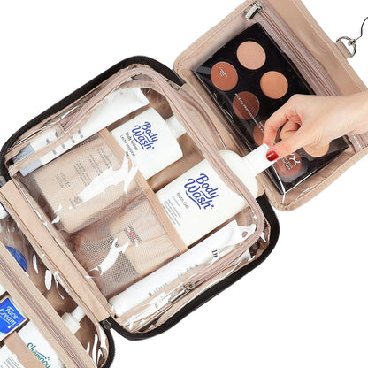 Travel Toiletry Bag for Women, Makeup Essentials Organizer, Hanging Case for Accessories, Cosmetics, Large Size, Pink