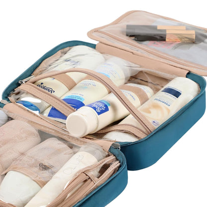 Travel Toiletry Bag for Women, Makeup Essentials Organizer, Hanging Case for Accessories, Cosmetics, Large Size, Pink