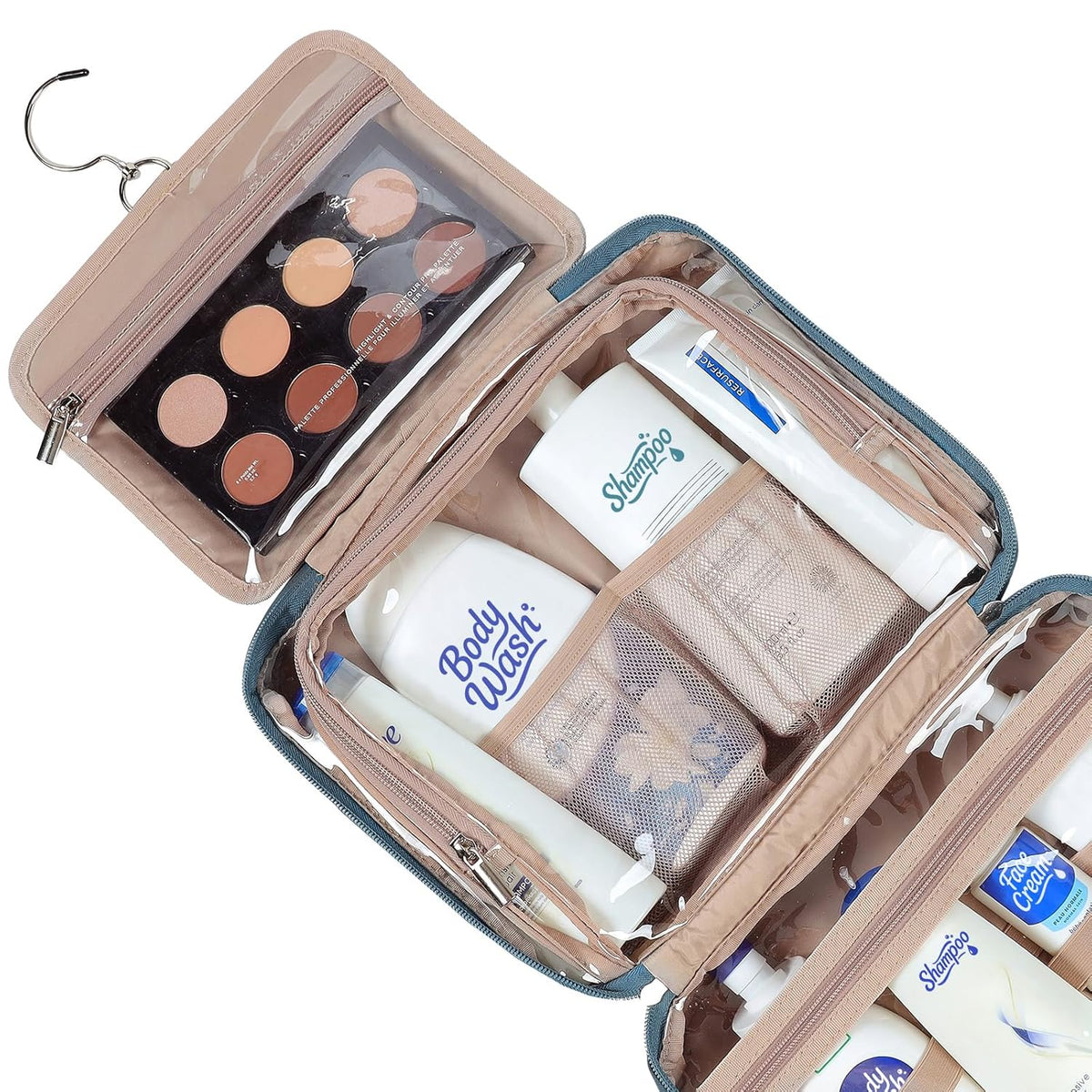 Travel Toiletry Bag for Women, Makeup Essentials Organizer, Hanging Case for Accessories, Cosmetics, Large Size, Pink