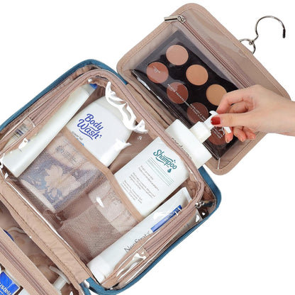 Travel Toiletry Bag for Women, Makeup Essentials Organizer, Hanging Case for Accessories, Cosmetics, Large Size, Pink
