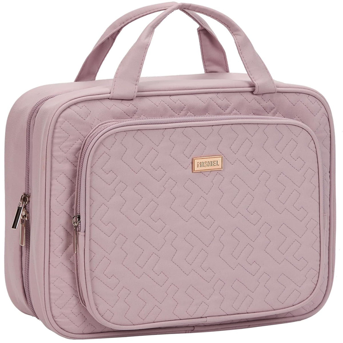 Travel Toiletry Bag for Women, Makeup Essentials Organizer, Hanging Case for Accessories, Cosmetics, Large Size, Pink