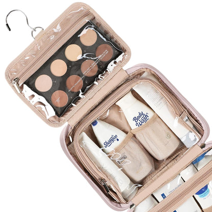 Travel Toiletry Bag for Women, Makeup Essentials Organizer, Hanging Case for Accessories, Cosmetics, Large Size, Pink