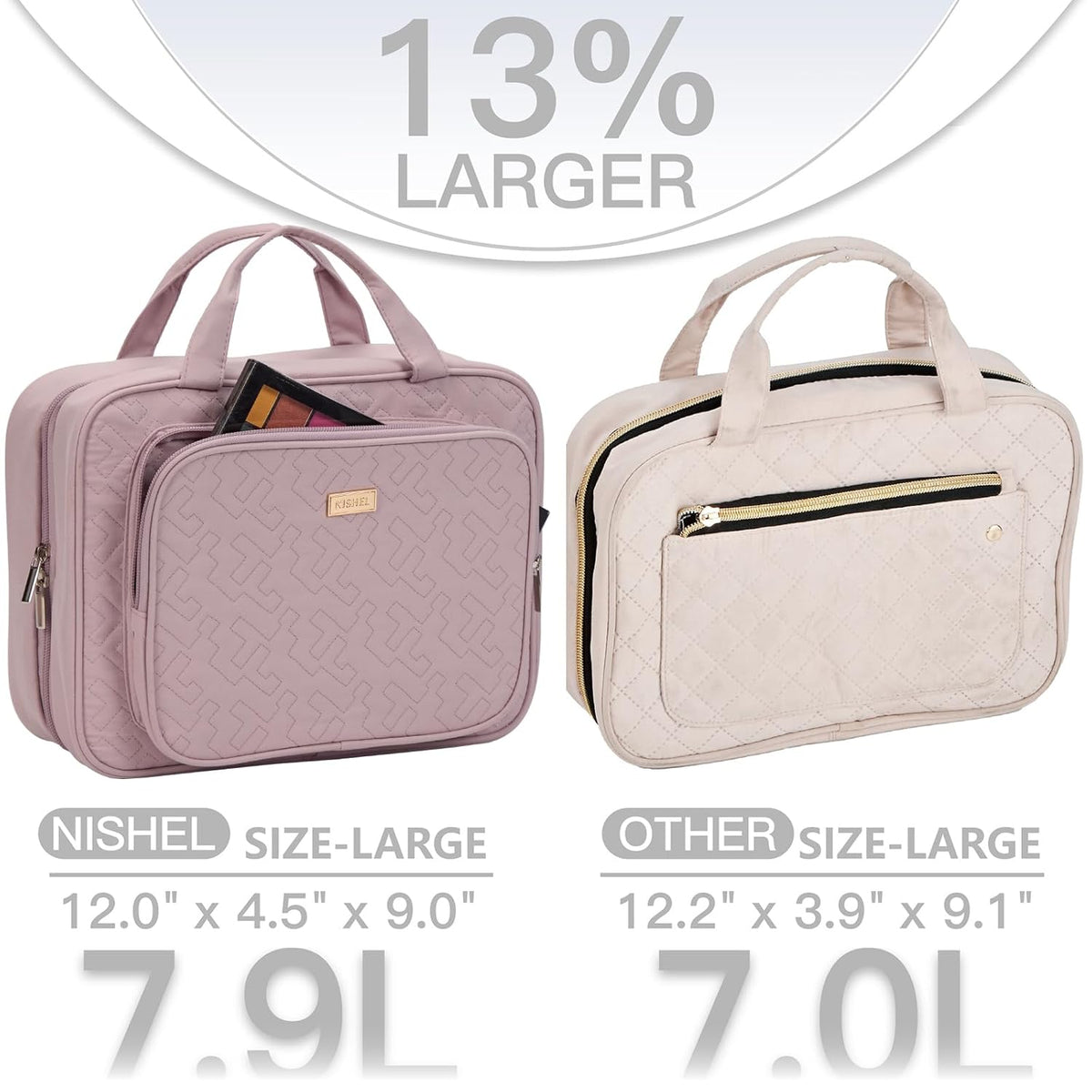 Travel Toiletry Bag for Women, Makeup Essentials Organizer, Hanging Case for Accessories, Cosmetics, Large Size, Pink