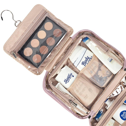 Travel Toiletry Bag for Women, Makeup Essentials Organizer, Hanging Case for Accessories, Cosmetics, Large Size, Pink
