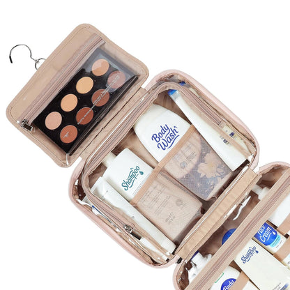Travel Toiletry Bag for Women, Makeup Essentials Organizer, Hanging Case for Accessories, Cosmetics, Large Size, Pink