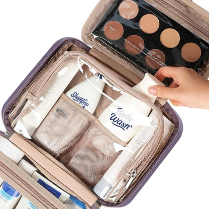 Travel Toiletry Bag for Women, Makeup Essentials Organizer, Hanging Case for Accessories, Cosmetics, Large Size, Pink