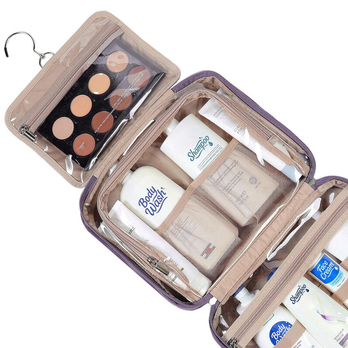 Travel Toiletry Bag for Women, Makeup Essentials Organizer, Hanging Case for Accessories, Cosmetics, Large Size, Pink
