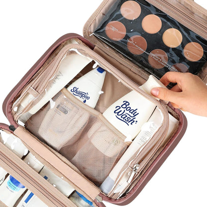 Travel Toiletry Bag for Women, Makeup Essentials Organizer, Hanging Case for Accessories, Cosmetics, Large Size, Pink