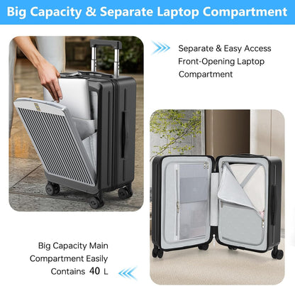 Carry on Luggage Airline Approved, 20 Inch with TSA Lock | PC Hard Shell Suitcase with Double Spinner Wheels and USB Port, Lightweight for Travel & Business