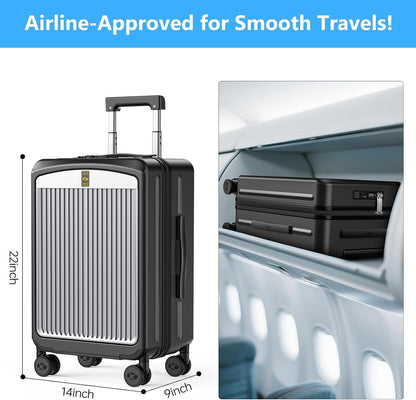 Carry on Luggage Airline Approved, 20 Inch with TSA Lock | PC Hard Shell Suitcase with Double Spinner Wheels and USB Port, Lightweight for Travel & Business