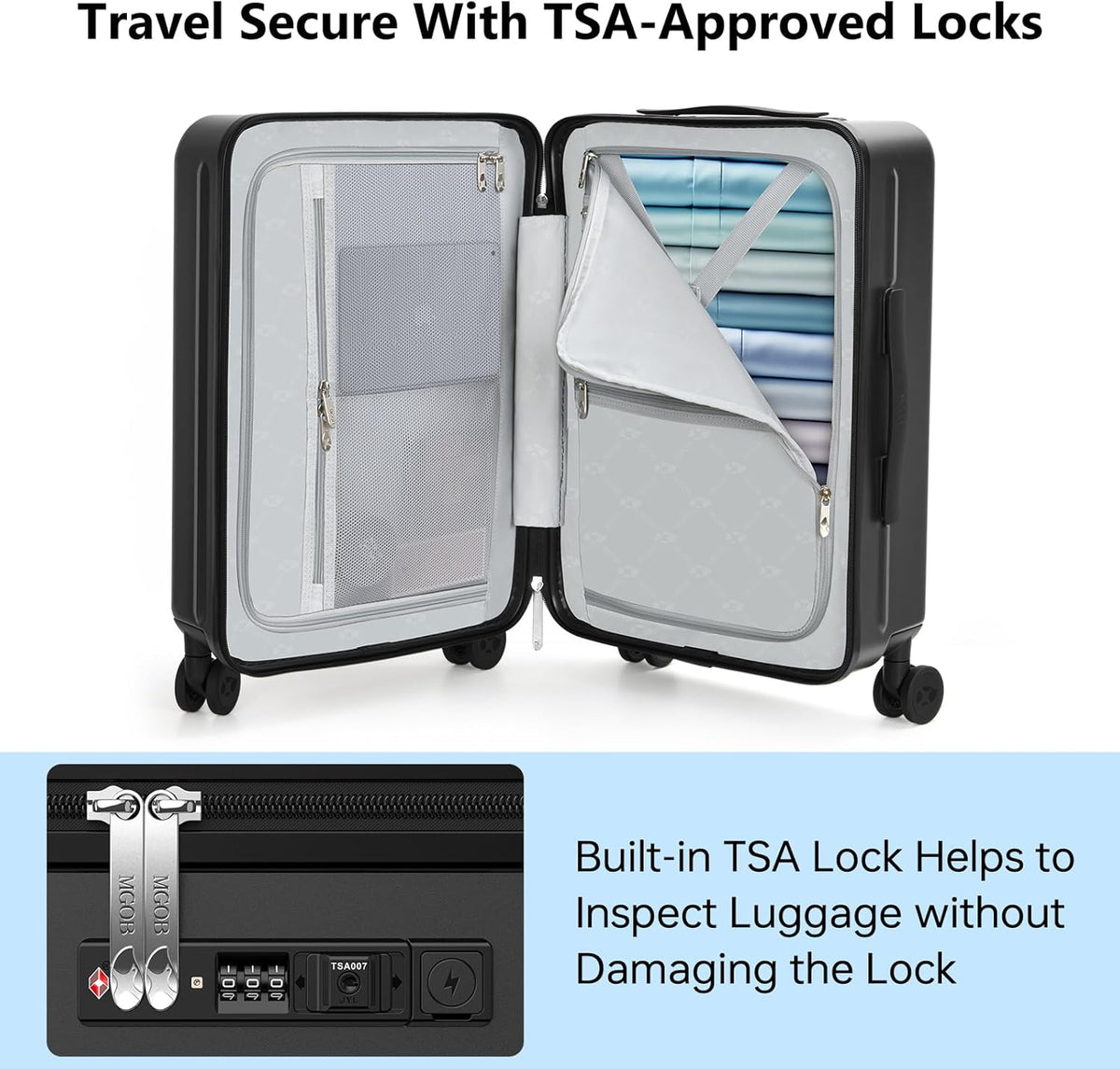 Carry on Luggage Airline Approved, 20 Inch with TSA Lock | PC Hard Shell Suitcase with Double Spinner Wheels and USB Port, Lightweight for Travel & Business