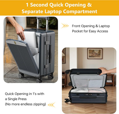 Carry on Luggage Airline Approved, 20 Inch with TSA Lock | PC Hard Shell Suitcase with Double Spinner Wheels and USB Port, Lightweight for Travel & Business
