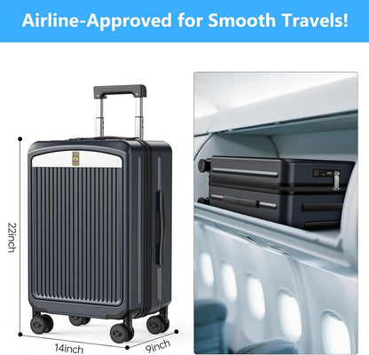 Carry on Luggage Airline Approved, 20 Inch with TSA Lock | PC Hard Shell Suitcase with Double Spinner Wheels and USB Port, Lightweight for Travel & Business