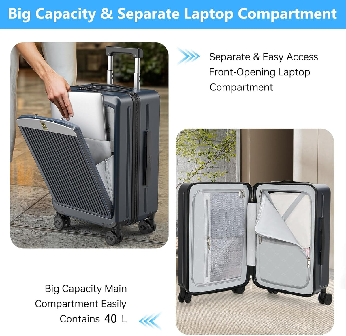 Carry on Luggage Airline Approved, 20 Inch with TSA Lock | PC Hard Shell Suitcase with Double Spinner Wheels and USB Port, Lightweight for Travel & Business