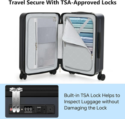 Carry on Luggage Airline Approved, 20 Inch with TSA Lock | PC Hard Shell Suitcase with Double Spinner Wheels and USB Port, Lightweight for Travel & Business