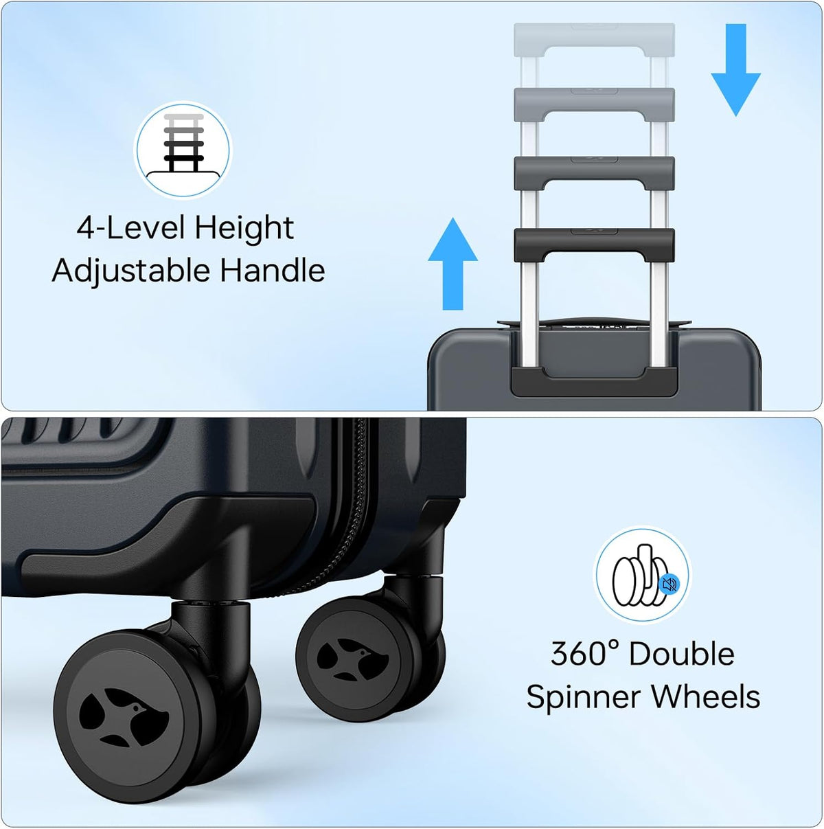 Carry on Luggage Airline Approved, 20 Inch with TSA Lock | PC Hard Shell Suitcase with Double Spinner Wheels and USB Port, Lightweight for Travel & Business
