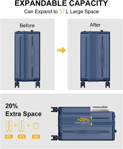 Carry on Luggage Airline Approved, 20 Inch with TSA Lock | PC Hard Shell Suitcase with Double Spinner Wheels and USB Port, Lightweight for Travel & Business