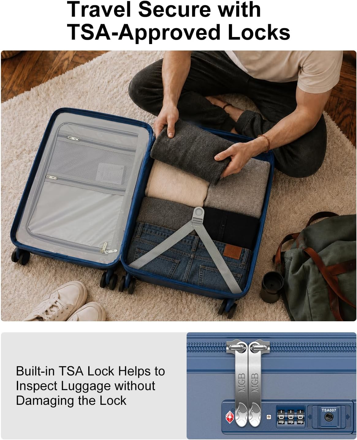 Carry on Luggage Airline Approved, 20 Inch with TSA Lock | PC Hard Shell Suitcase with Double Spinner Wheels and USB Port, Lightweight for Travel & Business
