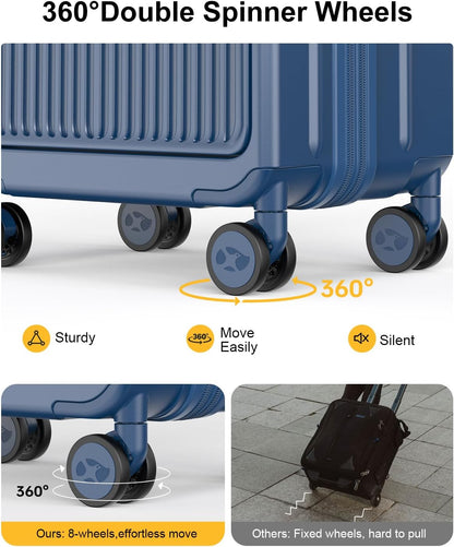 Carry on Luggage Airline Approved, 20 Inch with TSA Lock | PC Hard Shell Suitcase with Double Spinner Wheels and USB Port, Lightweight for Travel & Business