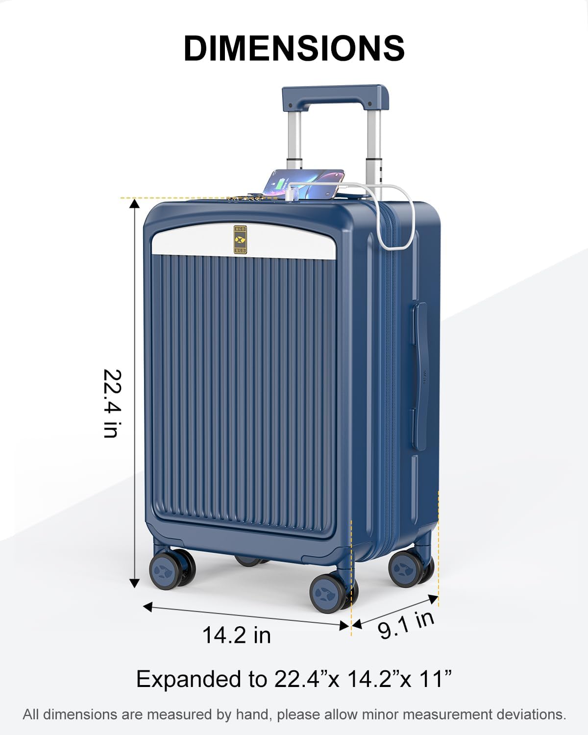 Carry on Luggage Airline Approved, 20 Inch with TSA Lock | PC Hard Shell Suitcase with Double Spinner Wheels and USB Port, Lightweight for Travel & Business