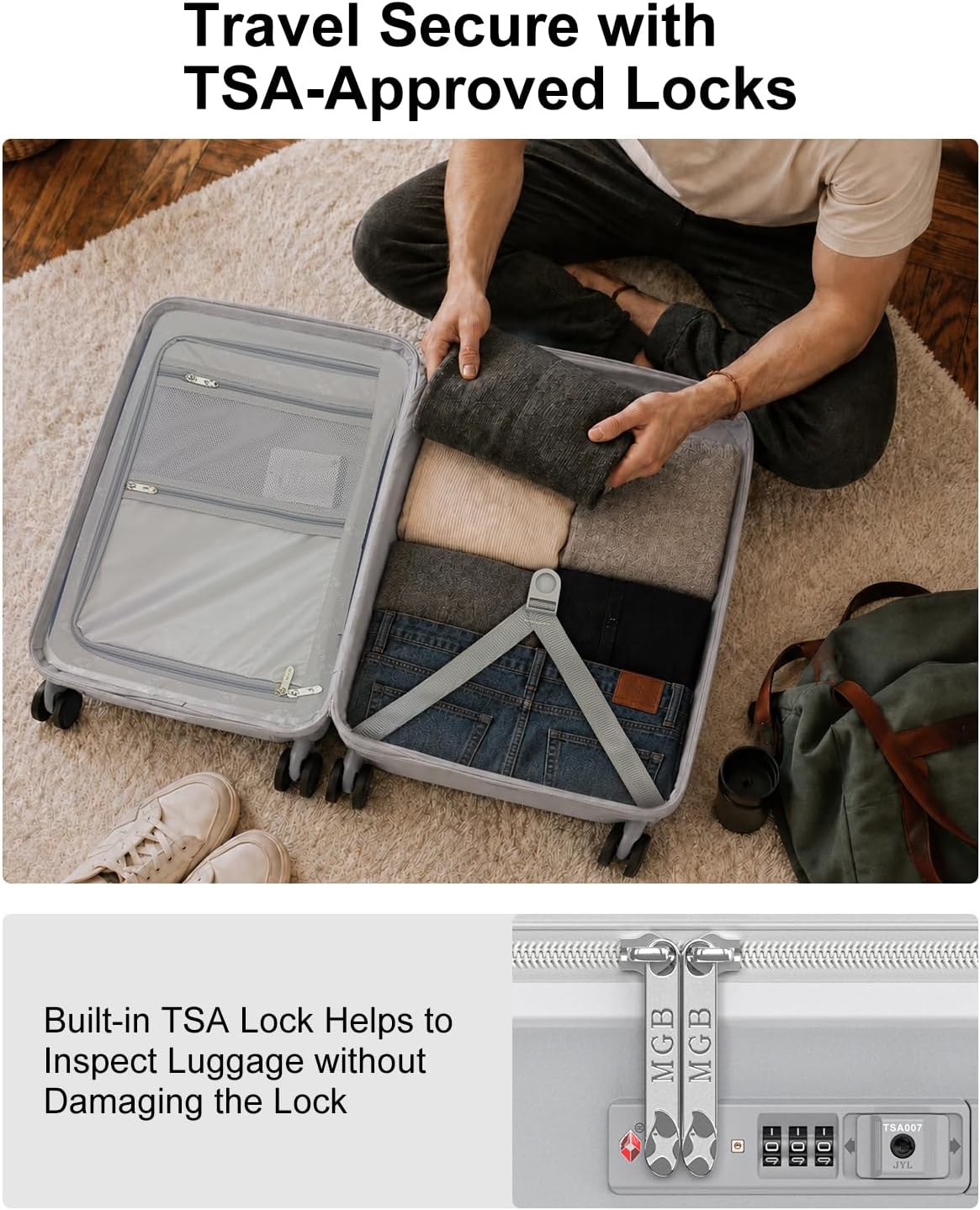 Carry on Luggage Airline Approved, 20 Inch with TSA Lock | PC Hard Shell Suitcase with Double Spinner Wheels and USB Port, Lightweight for Travel & Business
