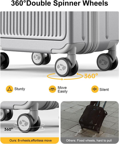 Carry on Luggage Airline Approved, 20 Inch with TSA Lock | PC Hard Shell Suitcase with Double Spinner Wheels and USB Port, Lightweight for Travel & Business