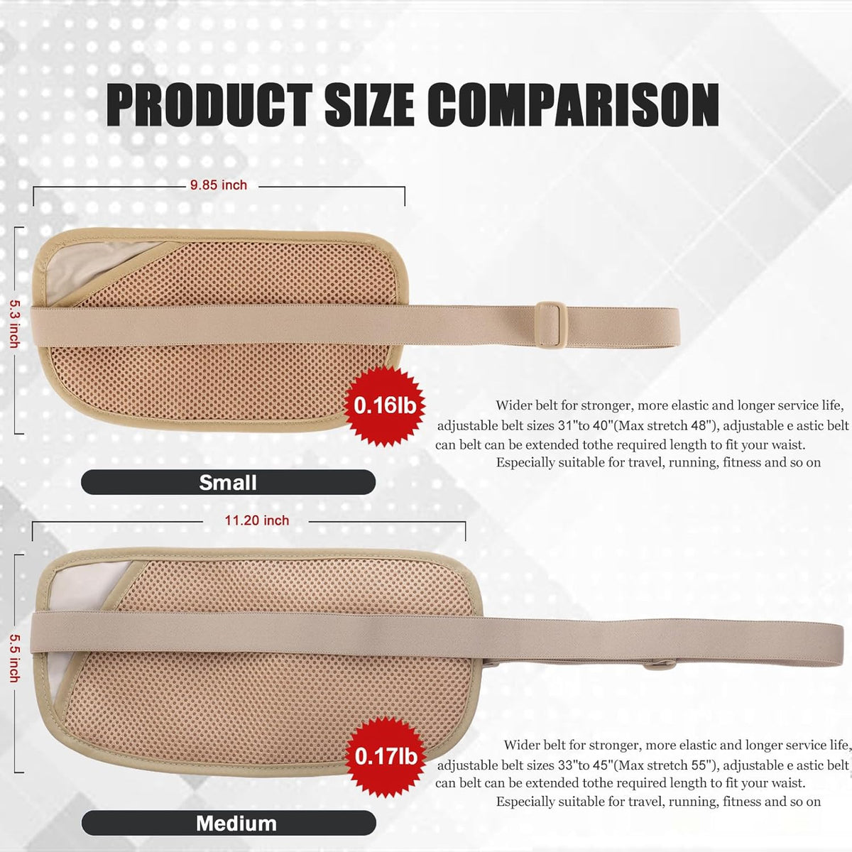 Unisex Money Belt For Men and Women, Slim Passport Holder RFID Blocking Travel Essentials Pouch with Adjustable Strap Small Waist Pouch for Workout Running Travelling Hiking, Beige