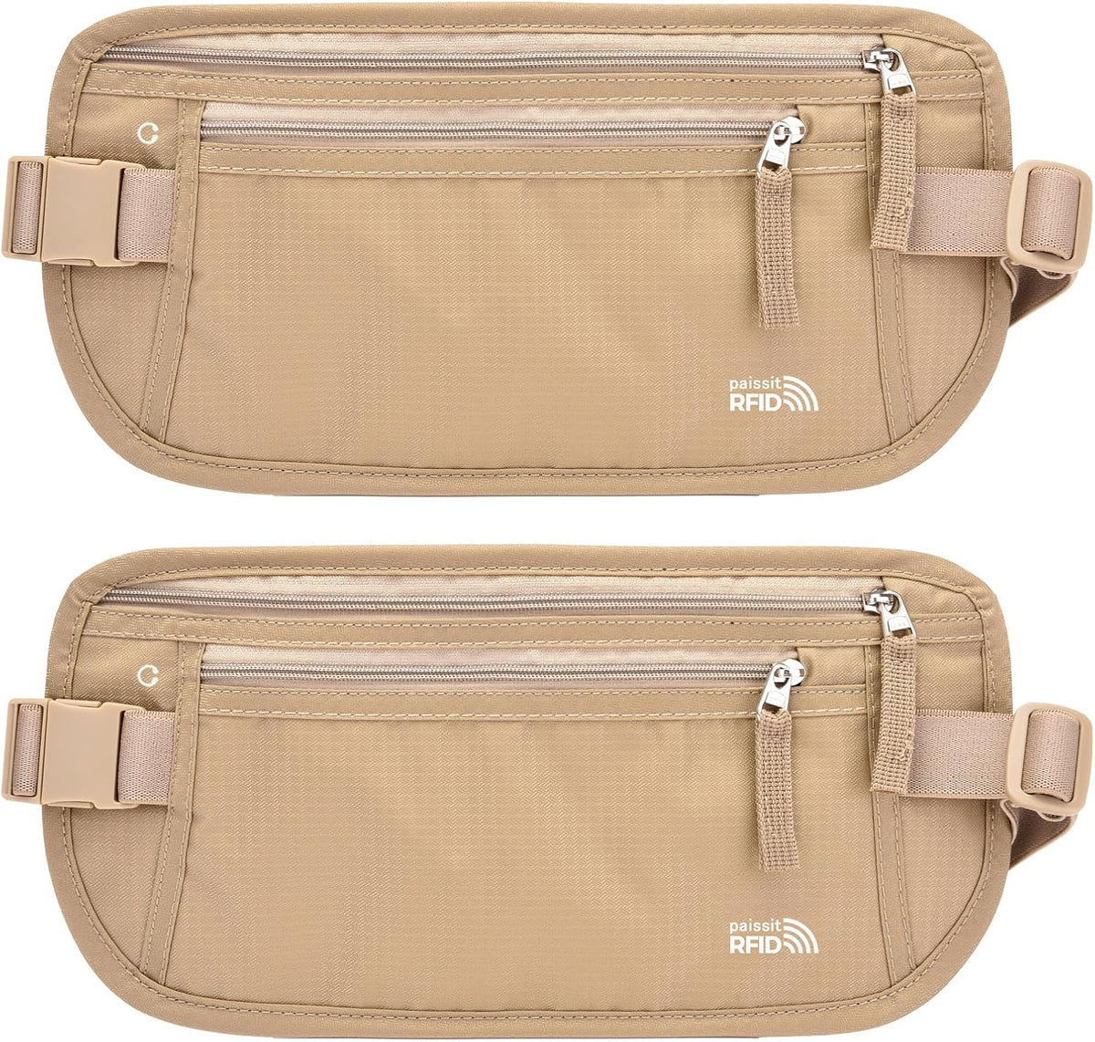 Unisex Money Belt For Men and Women, Slim Passport Holder RFID Blocking Travel Essentials Pouch with Adjustable Strap Small Waist Pouch for Workout Running Travelling Hiking, Beige