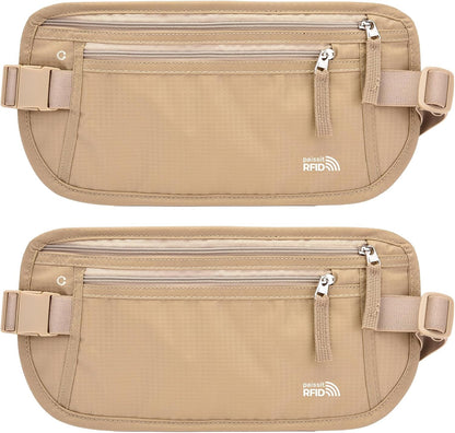 Unisex Money Belt For Men and Women, Slim Passport Holder RFID Blocking Travel Essentials Pouch with Adjustable Strap Small Waist Pouch for Workout Running Travelling Hiking, Beige