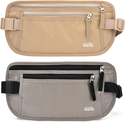 Unisex Money Belt For Men and Women, Slim Passport Holder RFID Blocking Travel Essentials Pouch with Adjustable Strap Small Waist Pouch for Workout Running Travelling Hiking, Beige