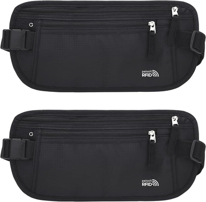 Unisex Money Belt For Men and Women, Slim Passport Holder RFID Blocking Travel Essentials Pouch with Adjustable Strap Small Waist Pouch for Workout Running Travelling Hiking, Beige