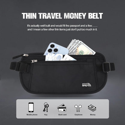 Unisex Money Belt For Men and Women, Slim Passport Holder RFID Blocking Travel Essentials Pouch with Adjustable Strap Small Waist Pouch for Workout Running Travelling Hiking, Beige