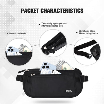 Unisex Money Belt For Men and Women, Slim Passport Holder RFID Blocking Travel Essentials Pouch with Adjustable Strap Small Waist Pouch for Workout Running Travelling Hiking, Beige