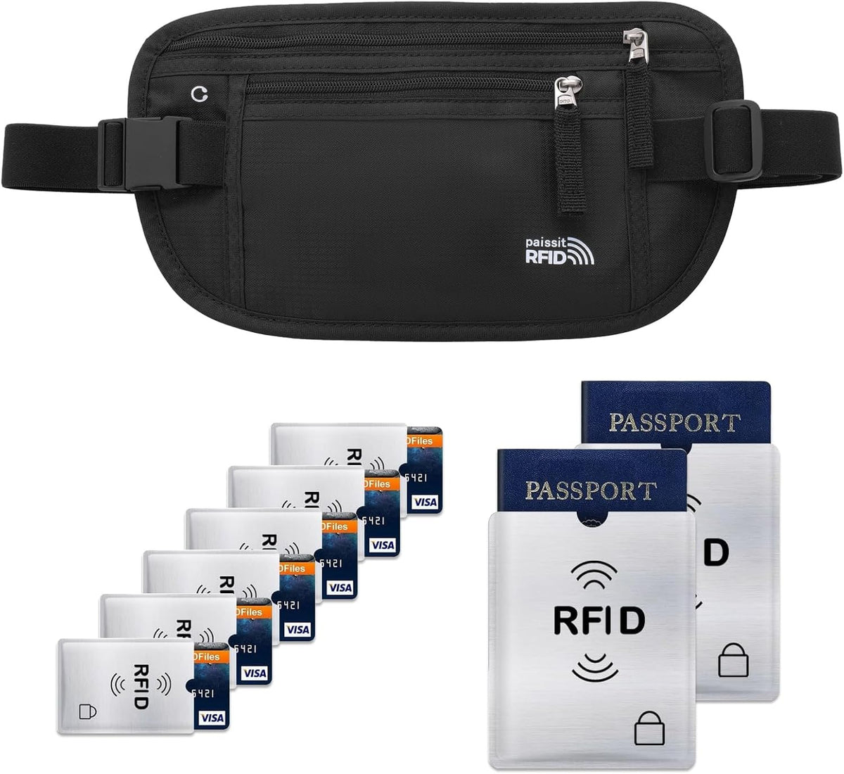 Unisex Money Belt For Men and Women, Slim Passport Holder RFID Blocking Travel Essentials Pouch with Adjustable Strap Small Waist Pouch for Workout Running Travelling Hiking, Beige