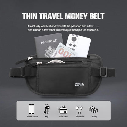 Unisex Money Belt For Men and Women, Slim Passport Holder RFID Blocking Travel Essentials Pouch with Adjustable Strap Small Waist Pouch for Workout Running Travelling Hiking, Beige