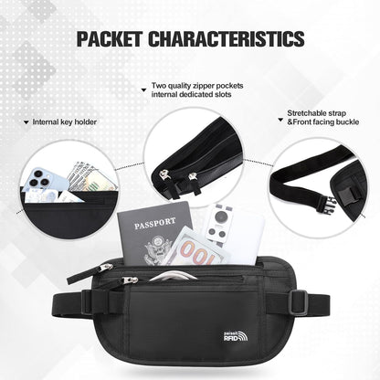 Unisex Money Belt For Men and Women, Slim Passport Holder RFID Blocking Travel Essentials Pouch with Adjustable Strap Small Waist Pouch for Workout Running Travelling Hiking, Beige