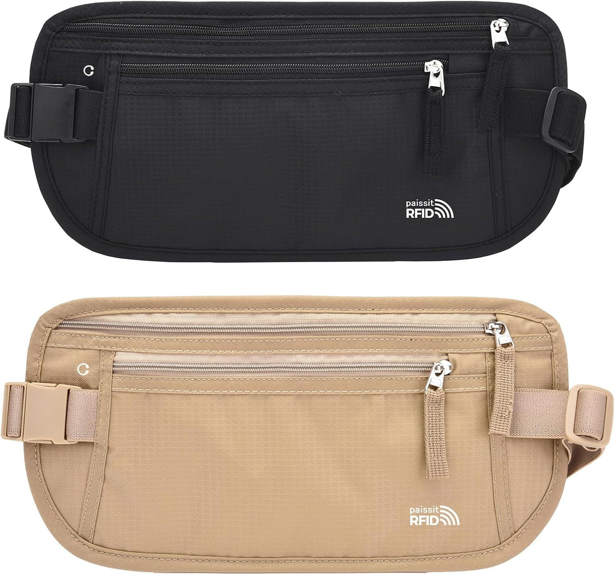 Unisex Money Belt For Men and Women, Slim Passport Holder RFID Blocking Travel Essentials Pouch with Adjustable Strap Small Waist Pouch for Workout Running Travelling Hiking, Beige