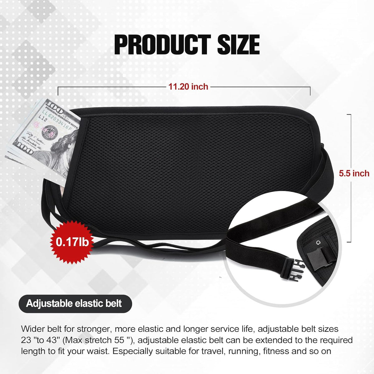 Unisex Money Belt For Men and Women, Slim Passport Holder RFID Blocking Travel Essentials Pouch with Adjustable Strap Small Waist Pouch for Workout Running Travelling Hiking, Beige