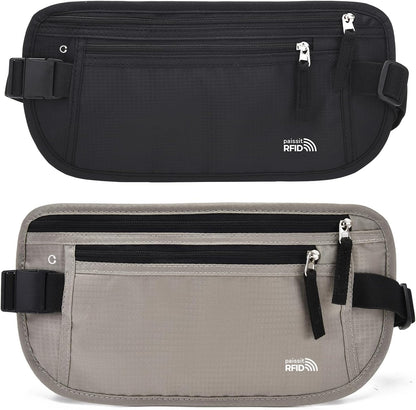 Unisex Money Belt For Men and Women, Slim Passport Holder RFID Blocking Travel Essentials Pouch with Adjustable Strap Small Waist Pouch for Workout Running Travelling Hiking, Beige