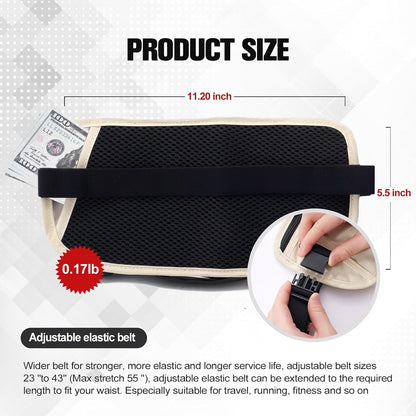 Unisex Money Belt For Men and Women, Slim Passport Holder RFID Blocking Travel Essentials Pouch with Adjustable Strap Small Waist Pouch for Workout Running Travelling Hiking, Beige