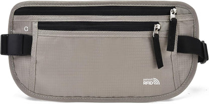 Unisex Money Belt For Men and Women, Slim Passport Holder RFID Blocking Travel Essentials Pouch with Adjustable Strap Small Waist Pouch for Workout Running Travelling Hiking, Beige